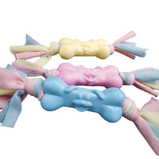 JMT-844298 Dog Molar Relief Toy - TPR and Cotton Soft Bone with Cloth Strips for Stress Reduction and Dental Care