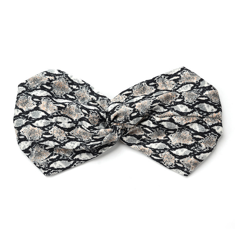 JMT-844682 Satin Leopard & Snake Print Cross Hair Band - 25.5CM Length, 14.5CM Width