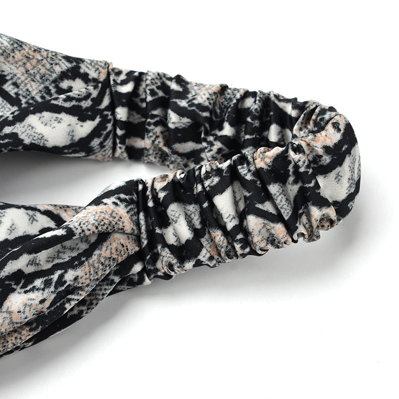 JMT-844682 Satin Leopard & Snake Print Cross Hair Band - 25.5CM Length, 14.5CM Width