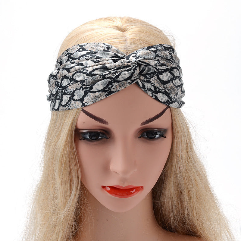 JMT-844682 Satin Leopard & Snake Print Cross Hair Band - 25.5CM Length, 14.5CM Width