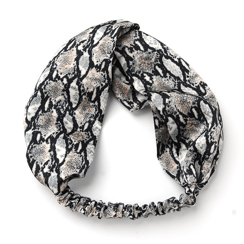 JMT-844682 Satin Leopard & Snake Print Cross Hair Band - 25.5CM Length, 14.5CM Width