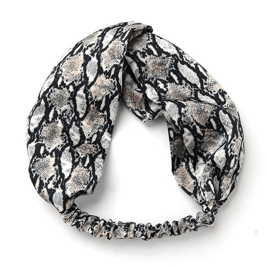 JMT-844682 Satin Leopard & Snake Print Cross Hair Band - 25.5CM Length, 14.5CM Width