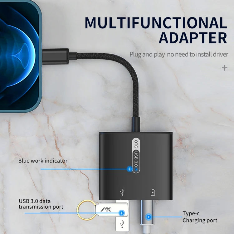 JMT-844810 2-in-1 USB Type-C OTG to USB 3.0 Adapter for Fast Charging Compatibility with Smartphones and Tablets