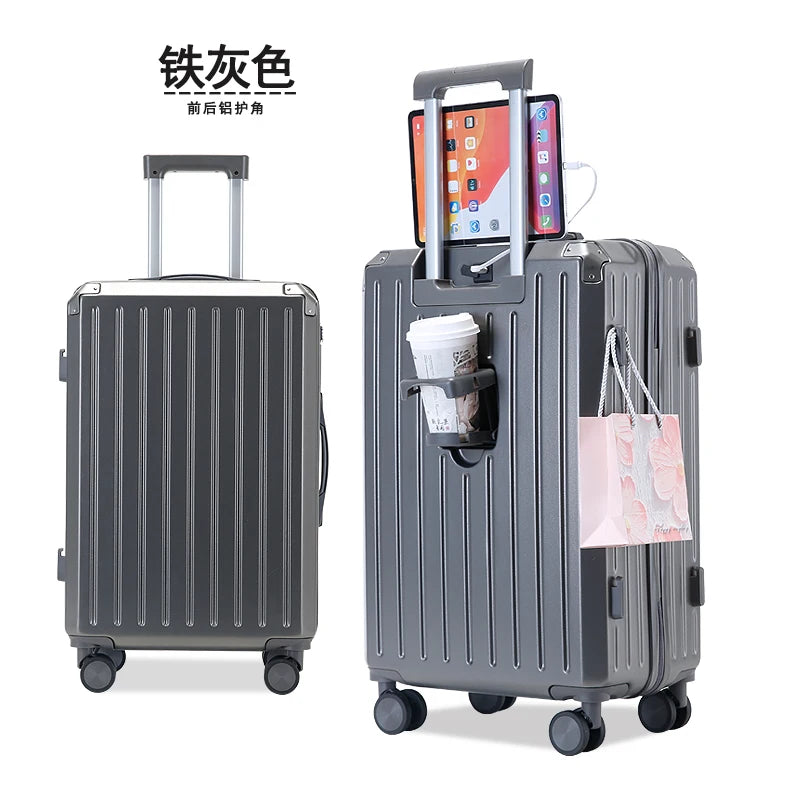 JMT-844938 3-Piece Aluminium Mini Luggage Set with USB Makeup Bags and Iron Storage Case for Daily Travel
