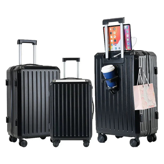 JMT-844938 3-Piece Aluminium Mini Luggage Set with USB Makeup Bags and Iron Storage Case for Daily Travel