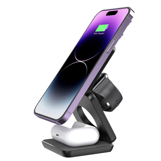 JMT-845002 Folding 3-in-1 Magnetic Wireless Charger for Qi-Enabled Devices – Portable Charging Stand