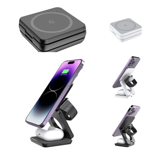 JMT-845002 Folding 3-in-1 Magnetic Wireless Charger for Qi-Enabled Devices – Portable Charging Stand