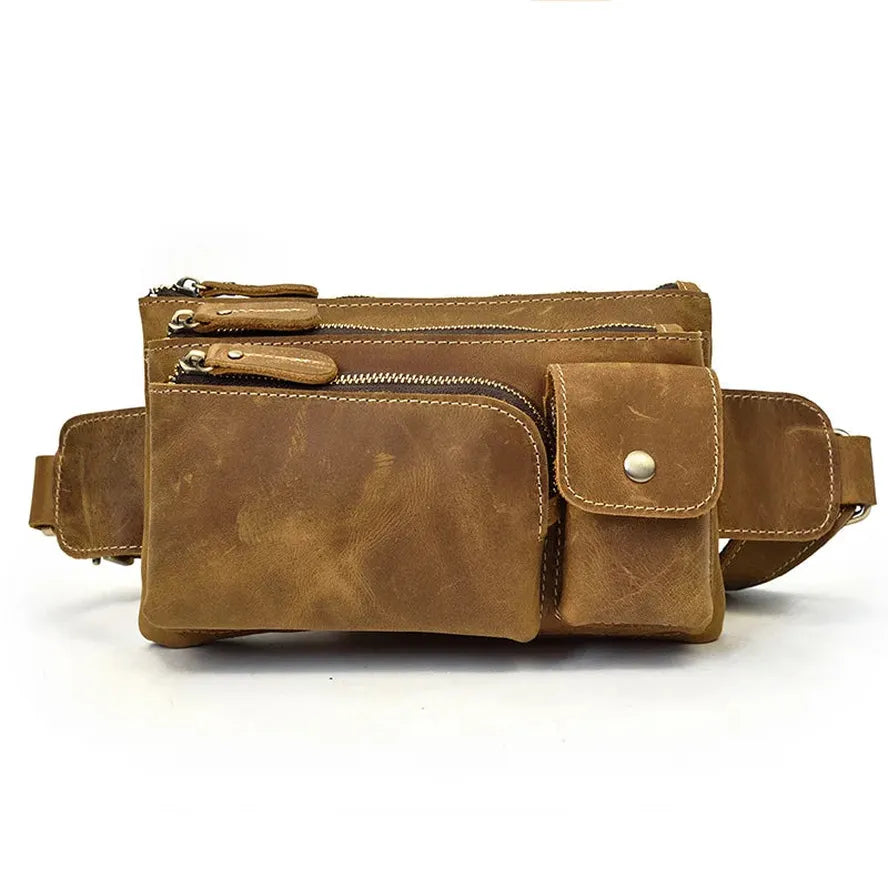 JMT-845194 Retro Crazy Horse Leather Chest Bag - Men's Lightweight Waterproof Messenger Bag in Ranger Tan