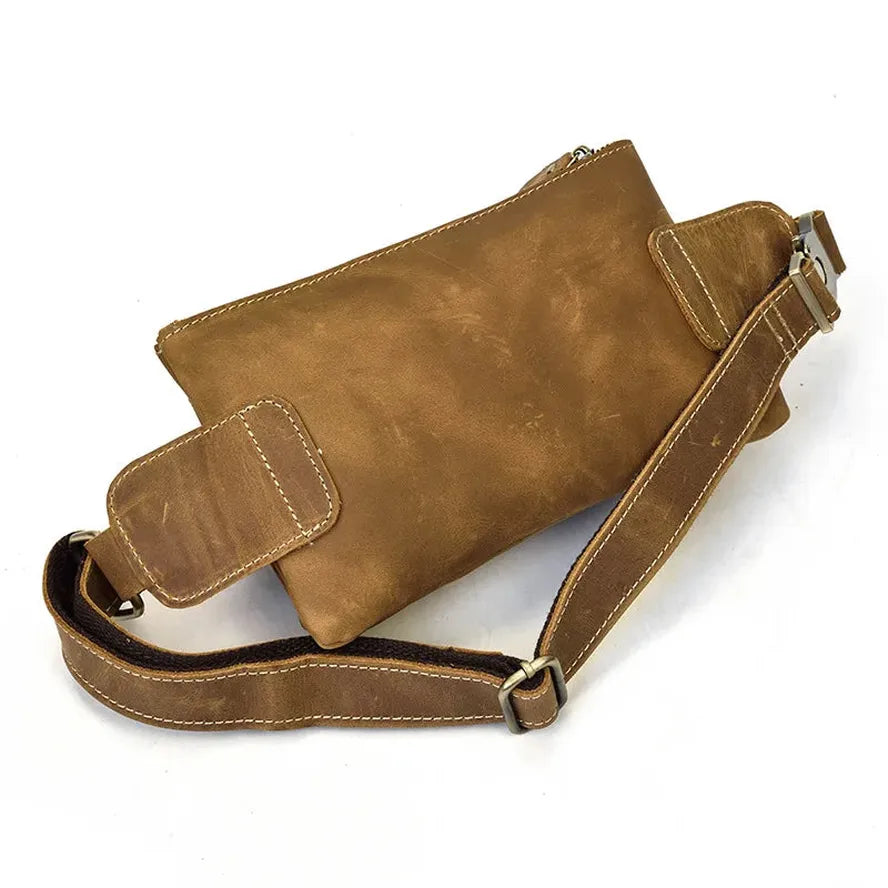 JMT-845194 Retro Crazy Horse Leather Chest Bag - Men's Lightweight Waterproof Messenger Bag in Ranger Tan