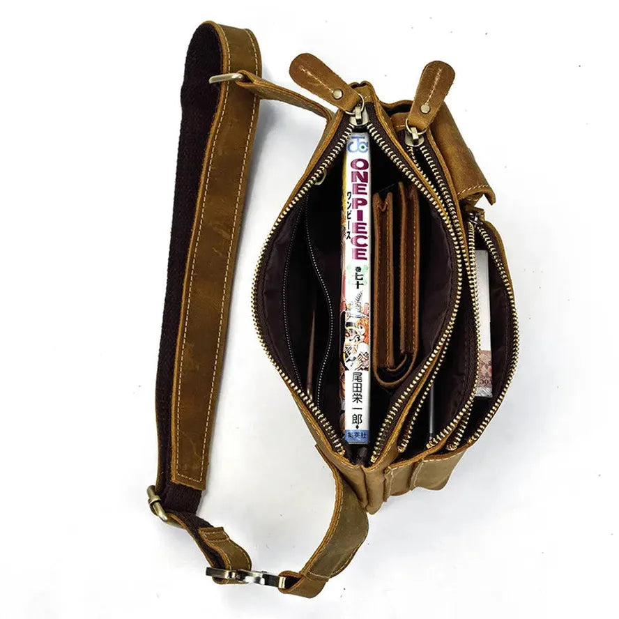 JMT-845194 Retro Crazy Horse Leather Chest Bag - Men's Lightweight Waterproof Messenger Bag in Ranger Tan