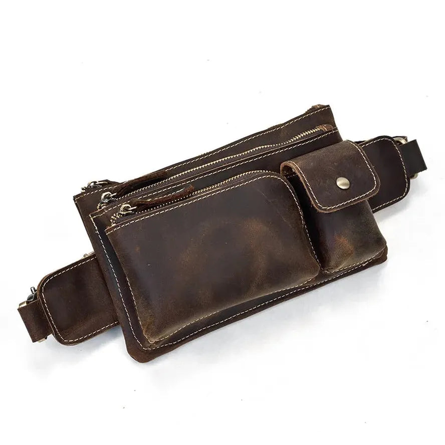 JMT-845194 Retro Crazy Horse Leather Chest Bag - Men's Lightweight Waterproof Messenger Bag in Ranger Tan
