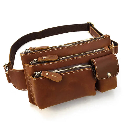 JMT-845194 Retro Crazy Horse Leather Chest Bag - Men's Lightweight Waterproof Messenger Bag in Ranger Tan