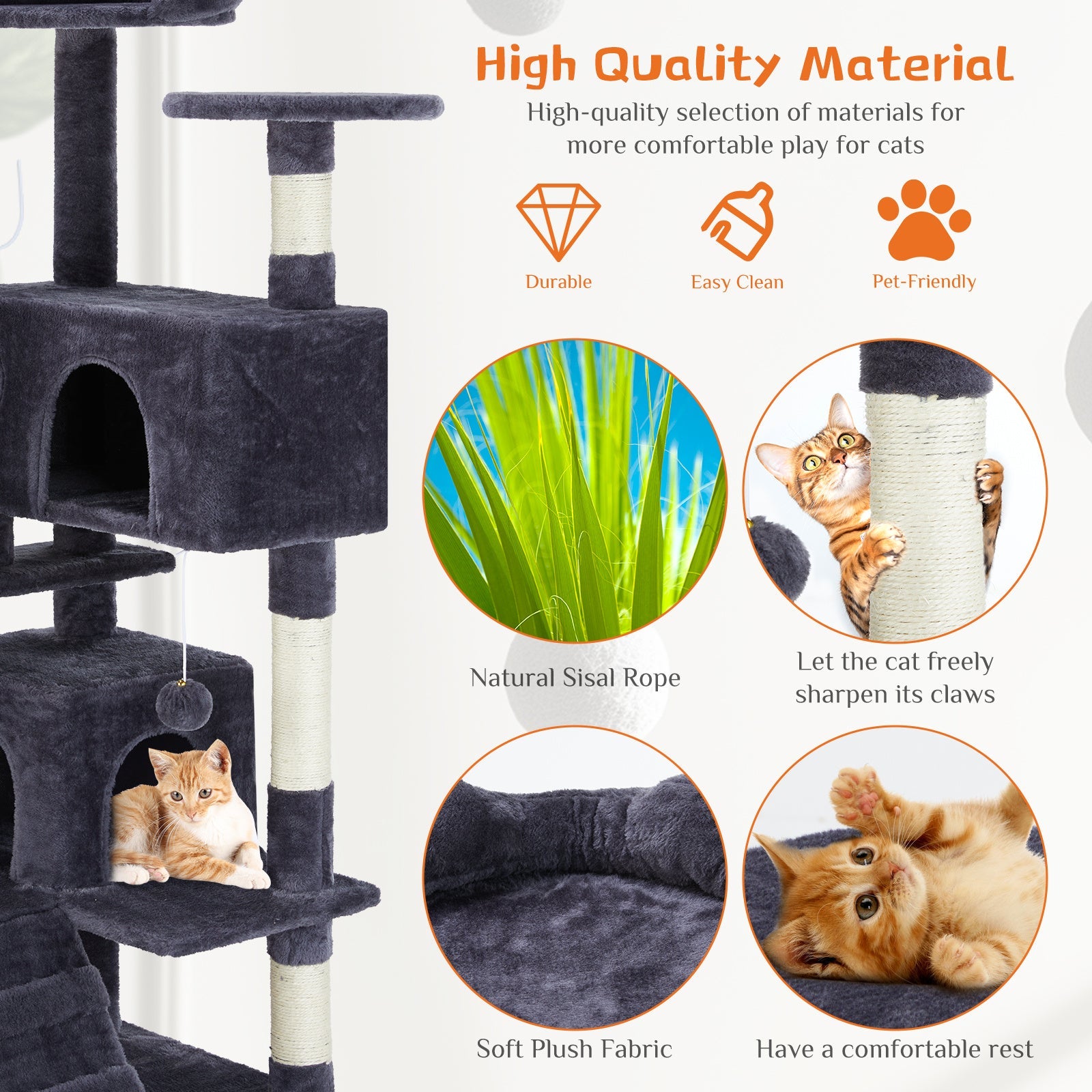 JMT-845322 Beige and Deep Blue Multi-Functional Cat Treehouse with Climbing Frame, 135 cm Height