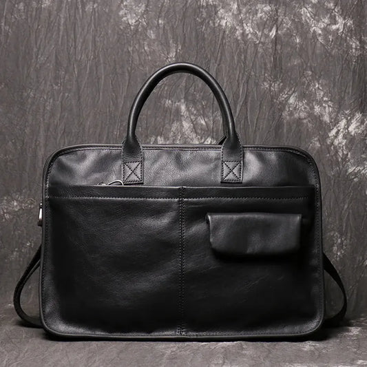 JMT-845706 Stylish Large Capacity Men's Leather Messenger Bag - Genuine Cowhide Computer Briefcase