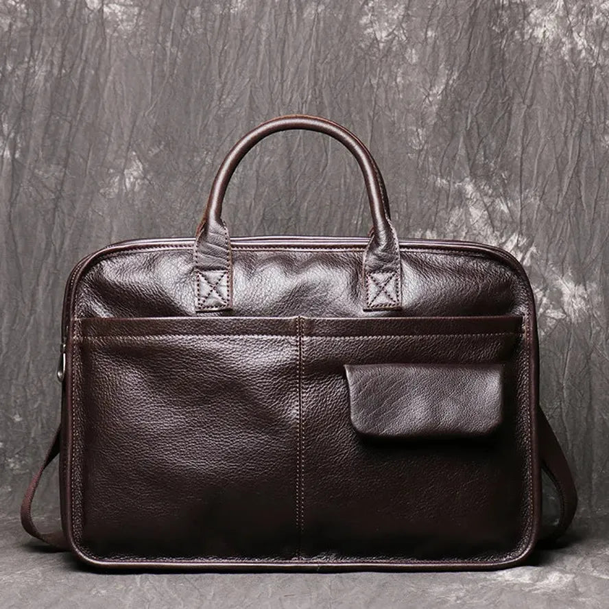 JMT-845706 Stylish Large Capacity Men's Leather Messenger Bag - Genuine Cowhide Computer Briefcase