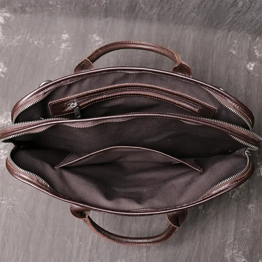 JMT-845706 Stylish Large Capacity Men's Leather Messenger Bag - Genuine Cowhide Computer Briefcase