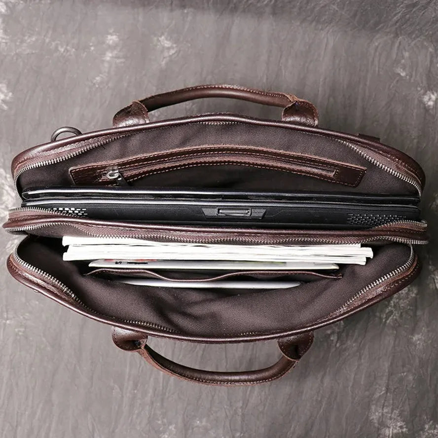 JMT-845706 Stylish Large Capacity Men's Leather Messenger Bag - Genuine Cowhide Computer Briefcase