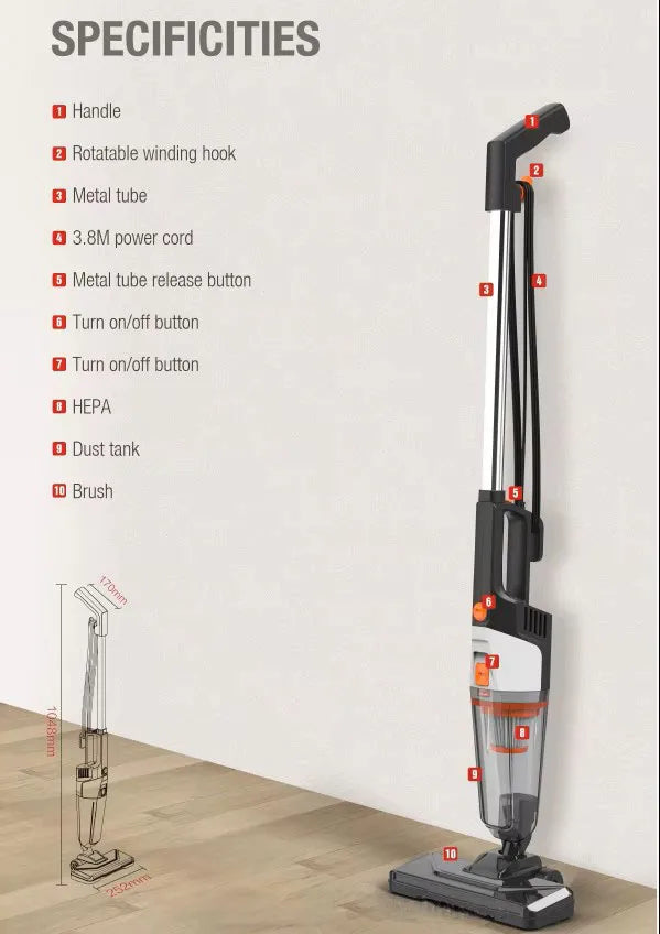JMT-845770 3-in-1 Corded Stick Vacuum Cleaner for Hard Floors and Pet Hair