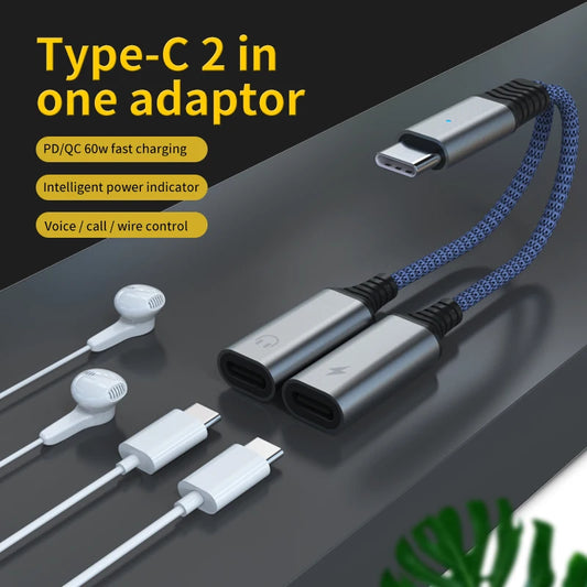 JMT-845962 USB-C Male to Dual Type-C Female Adapter - Y Splitter Cable for Audio and Charging