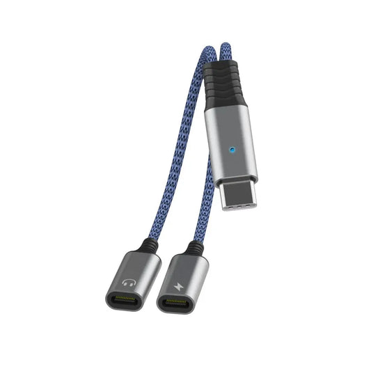 JMT-845962 USB-C Male to Dual Type-C Female Adapter - Y Splitter Cable for Audio and Charging