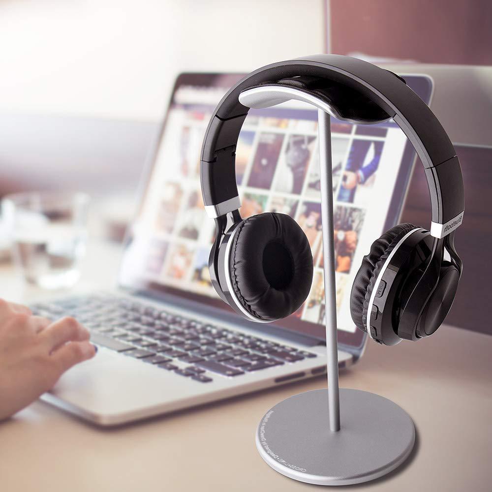 JMT-846090 Metal Helmet Holder Stand for Earphones - Space-Saving Design in Grey Aluminum Alloy