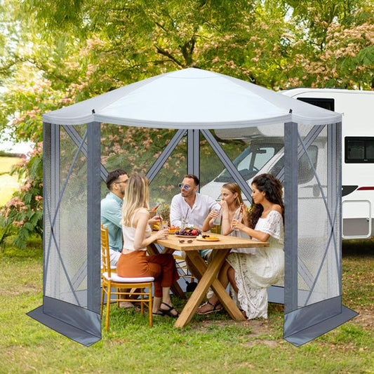 JMT-846346 10x10 ft Light Gray and Dark Gray Pentagonal Automatic Folding Tent