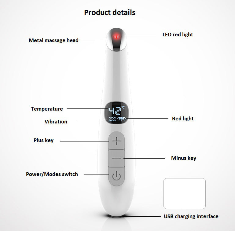 JMT-846858 Aluminum Alloy Eye Massager with Adjustable Temperature and Vibration Therapy