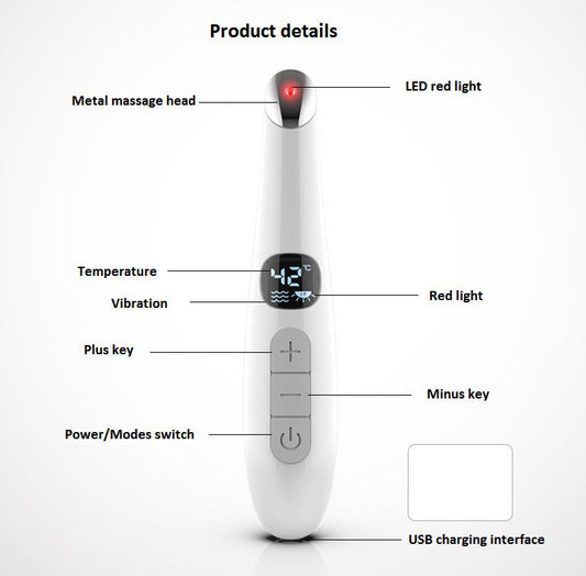 JMT-846858 Aluminum Alloy Eye Massager with Adjustable Temperature and Vibration Therapy