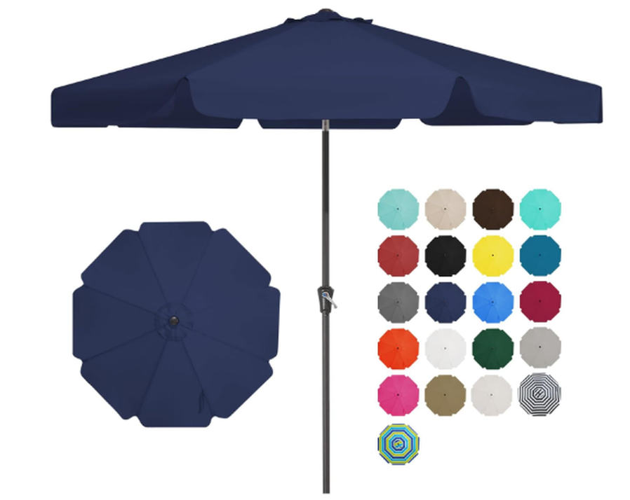 JMT-847498 Navy Blue All-Iron Vertical Umbrella with Mid-Column Design - 9ft