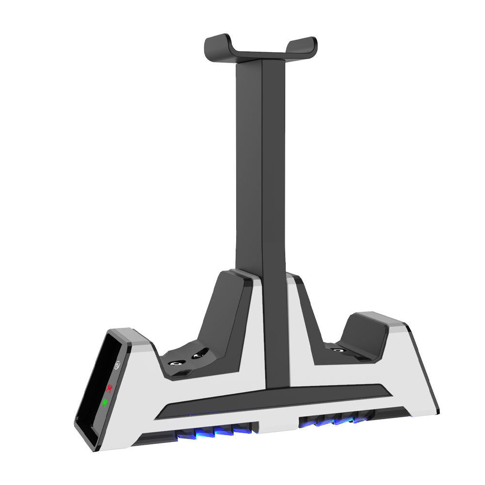 JMT-847946 Multifunctional Charging Stand for PS5, PS4, Switch Pro, Xbox Series X Controllers with Magnetic Charge and Earphone Holder
