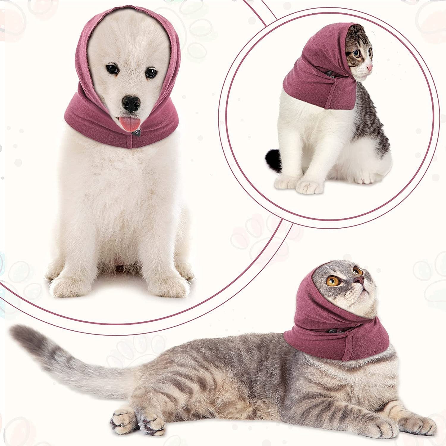 JMT-848074 Soft Cotton Pet Ear Muffs for Dogs and Cats - Anti-Noise and Warm Scarf Style Earmuffs in Pink, Black, and Purple