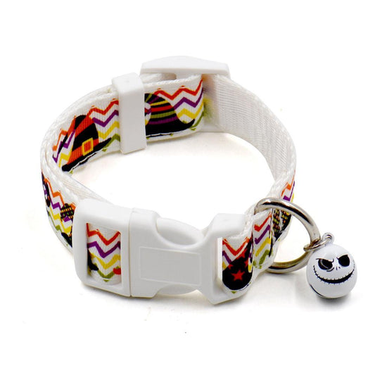 JMT-848266 Ghost Halloween Series Dog Collar with Bell for Pets, Adjustable Sizes S & L, Durable Nylon Material
