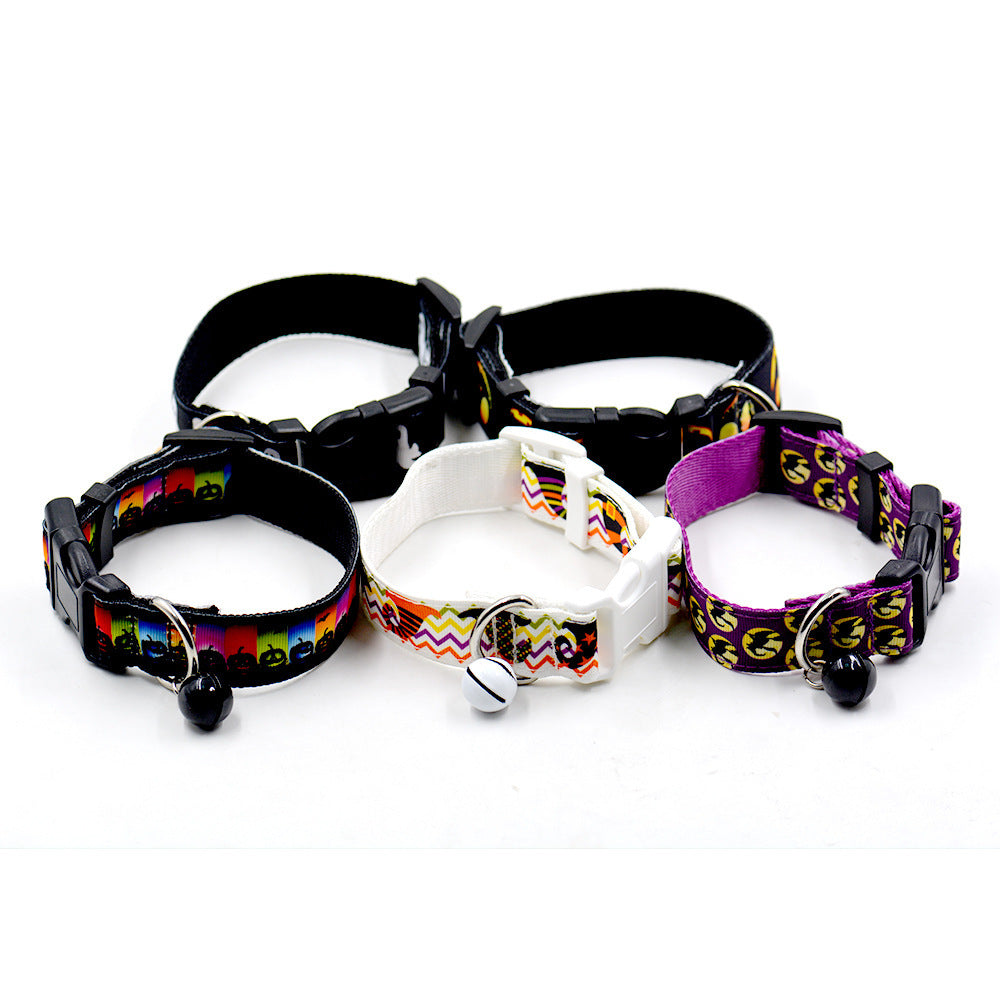 JMT-848266 Ghost Halloween Series Dog Collar with Bell for Pets, Adjustable Sizes S & L, Durable Nylon Material