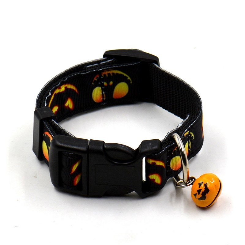 JMT-848266 Ghost Halloween Series Dog Collar with Bell for Pets, Adjustable Sizes S & L, Durable Nylon Material