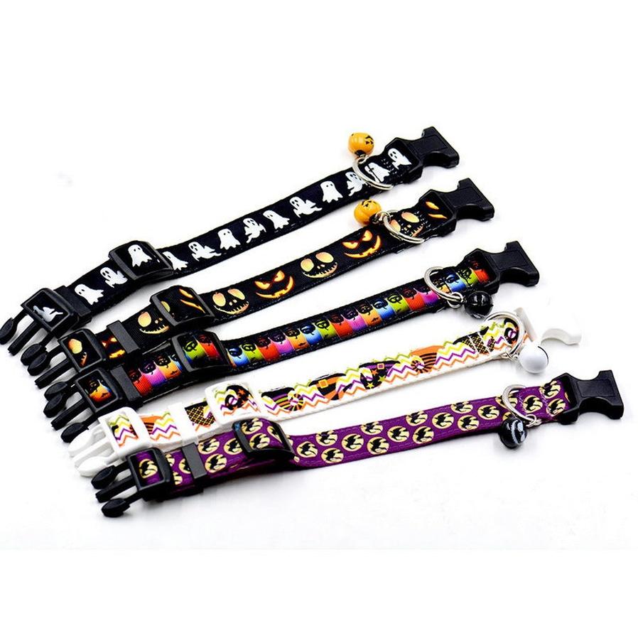 JMT-848266 Ghost Halloween Series Dog Collar with Bell for Pets, Adjustable Sizes S & L, Durable Nylon Material