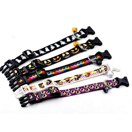 JMT-848266 Ghost Halloween Series Dog Collar with Bell for Pets, Adjustable Sizes S & L, Durable Nylon Material