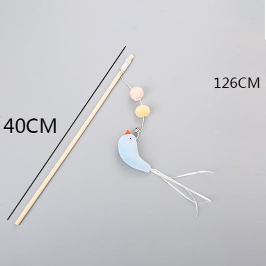 JMT-848906 Flexible Wooden Cat Teaser Stick with Bell and Elastic Rope for Interactive Play - 43cm