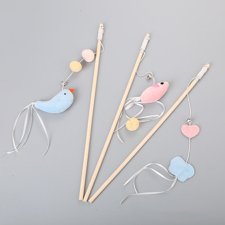JMT-848906 Flexible Wooden Cat Teaser Stick with Bell and Elastic Rope for Interactive Play - 43cm