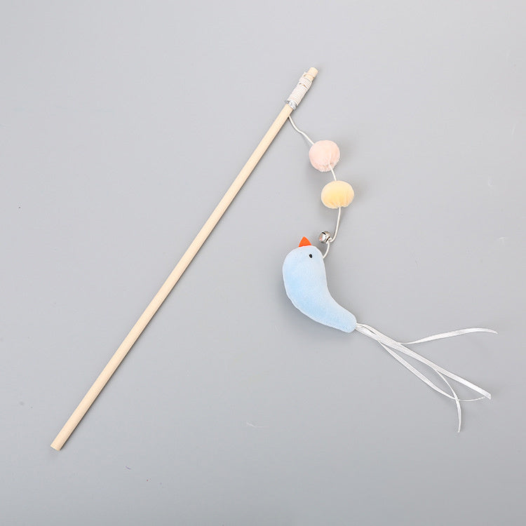 JMT-848906 Flexible Wooden Cat Teaser Stick with Bell and Elastic Rope for Interactive Play - 43cm