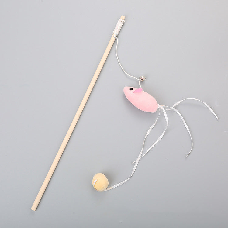 JMT-848906 Flexible Wooden Cat Teaser Stick with Bell and Elastic Rope for Interactive Play - 43cm