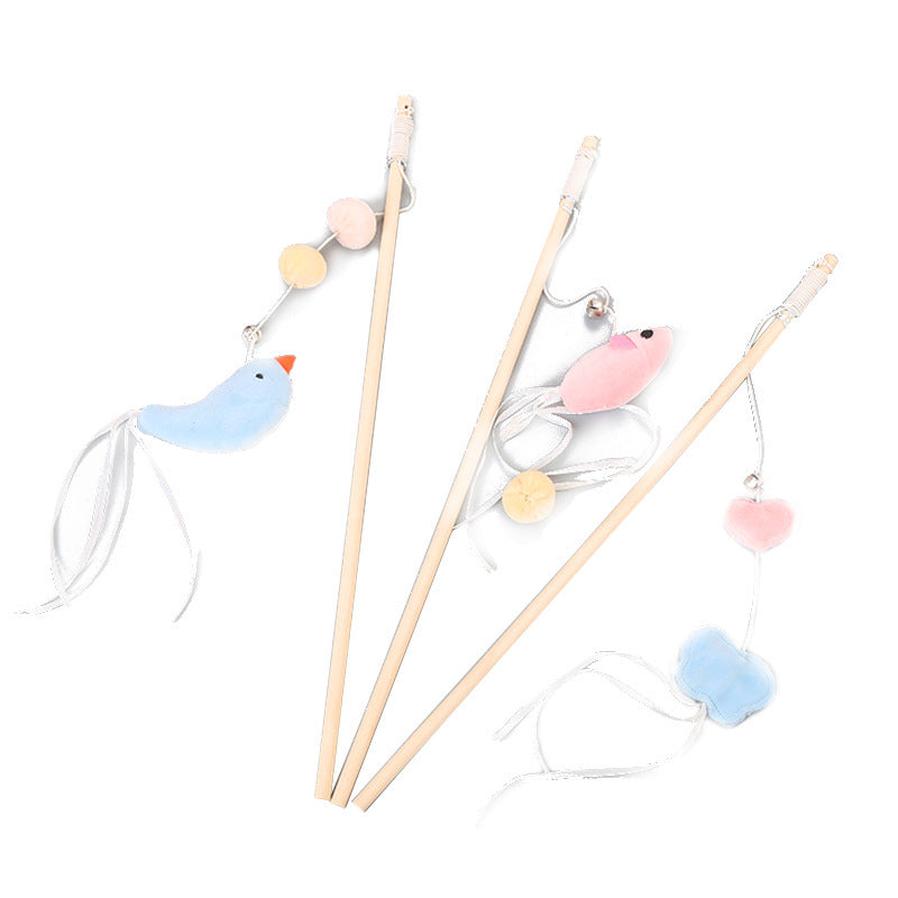 JMT-848906 Flexible Wooden Cat Teaser Stick with Bell and Elastic Rope for Interactive Play - 43cm