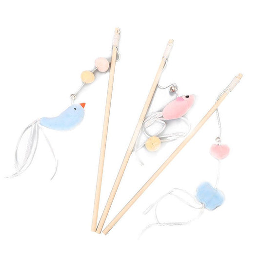 JMT-848906 Flexible Wooden Cat Teaser Stick with Bell and Elastic Rope for Interactive Play - 43cm