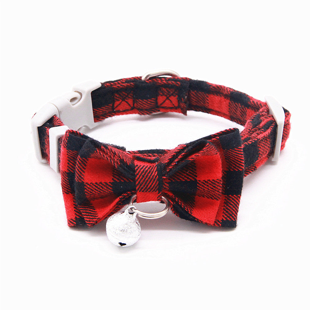 JMT-849098 Plaid Cat Bell Collar with Butterfly Bow Tie and Optional Hand Holding Rope