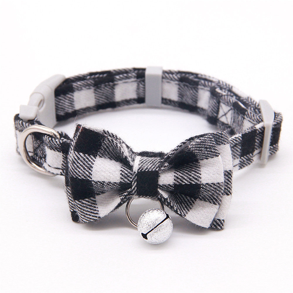 JMT-849098 Plaid Cat Bell Collar with Butterfly Bow Tie and Optional Hand Holding Rope