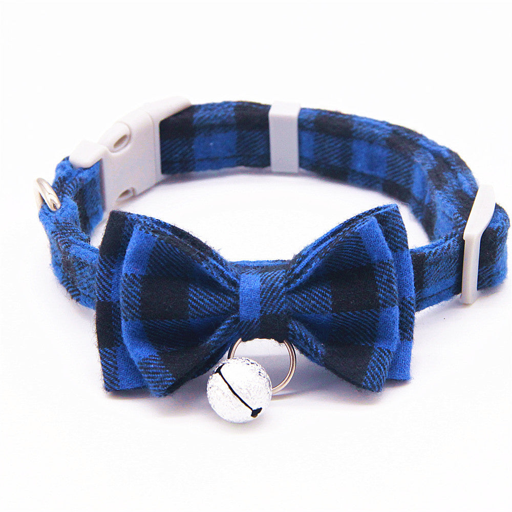 JMT-849098 Plaid Cat Bell Collar with Butterfly Bow Tie and Optional Hand Holding Rope