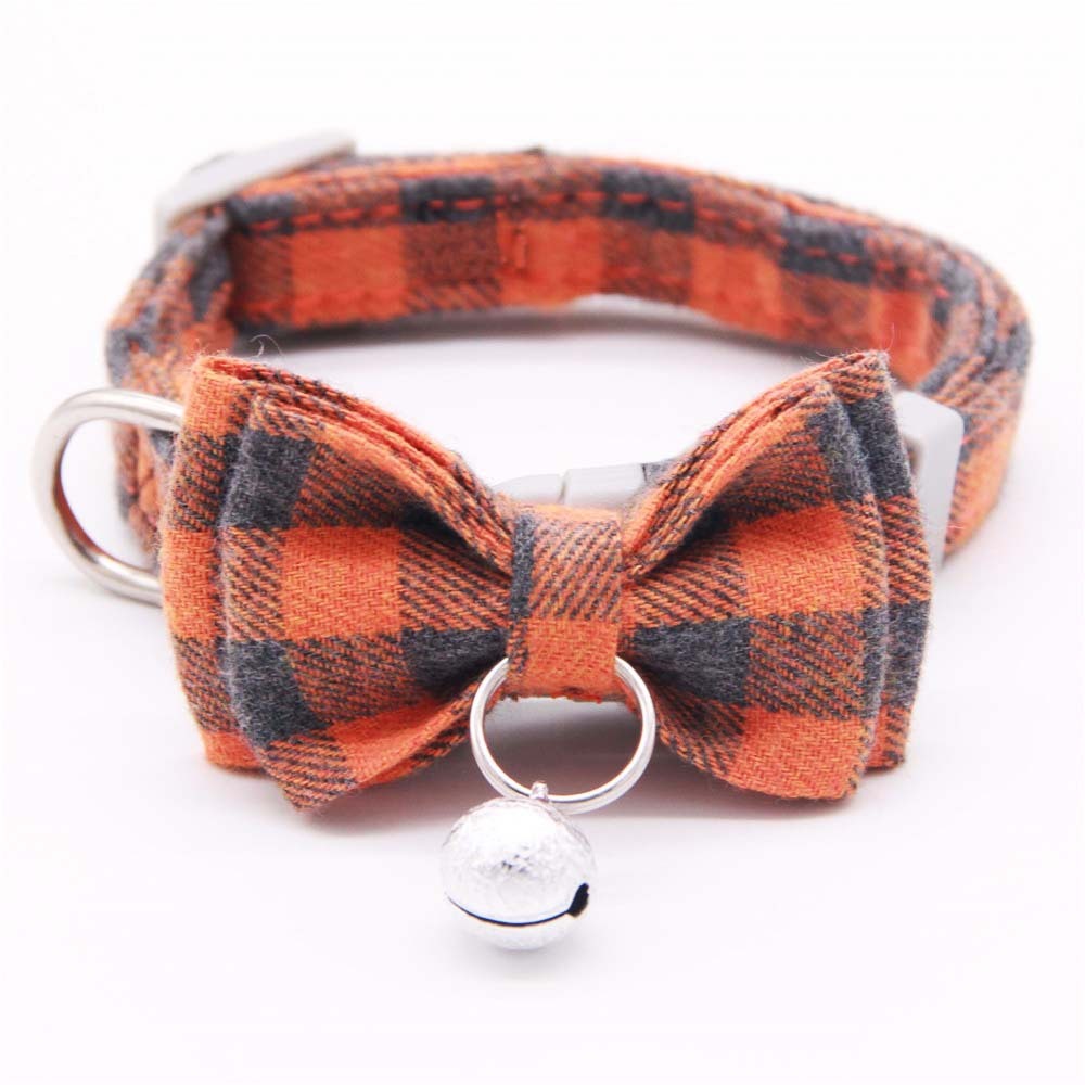 JMT-849098 Plaid Cat Bell Collar with Butterfly Bow Tie and Optional Hand Holding Rope