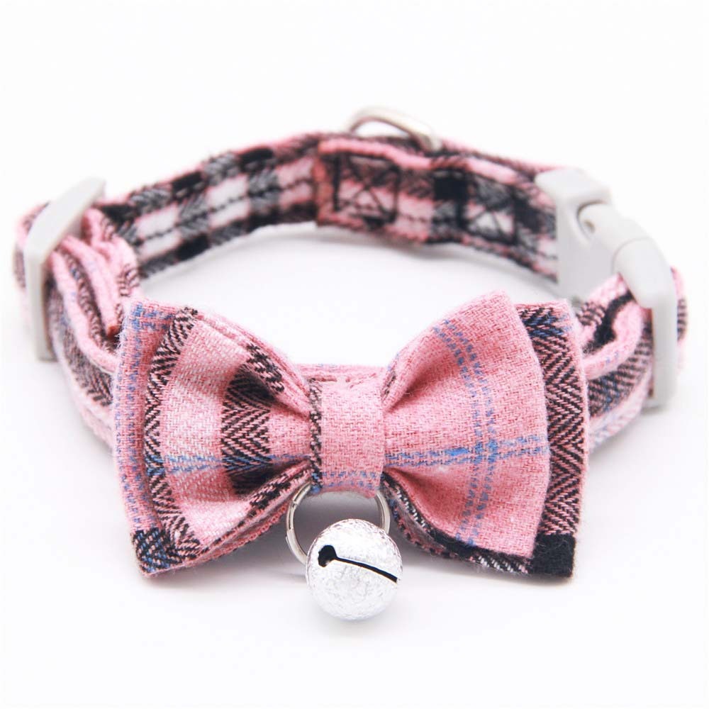 JMT-849098 Plaid Cat Bell Collar with Butterfly Bow Tie and Optional Hand Holding Rope