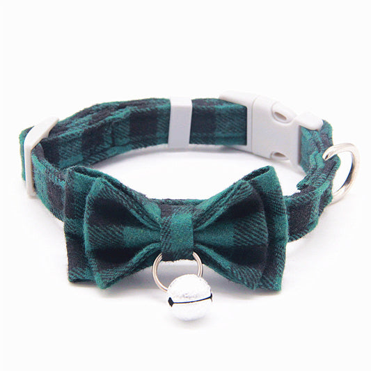 JMT-849098 Plaid Cat Bell Collar with Butterfly Bow Tie and Optional Hand Holding Rope