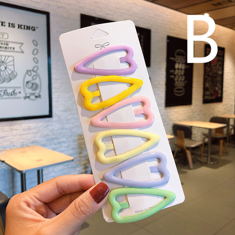 JMT-849290 Candy Color Geometric Triangle Heart Hairpin for Stylish Bangs - Modern Metal Hair Jewelry