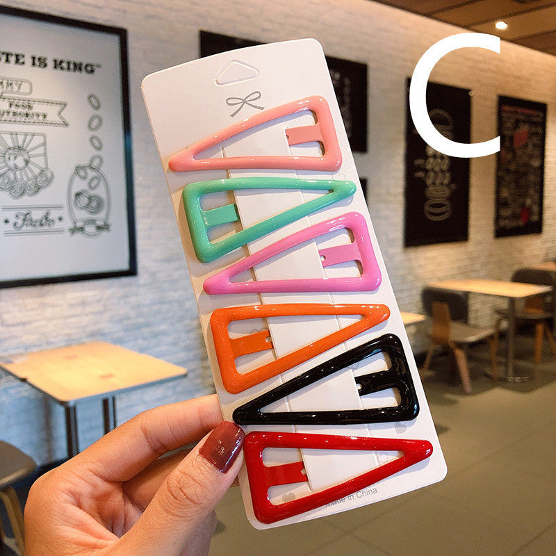 JMT-849290 Candy Color Geometric Triangle Heart Hairpin for Stylish Bangs - Modern Metal Hair Jewelry